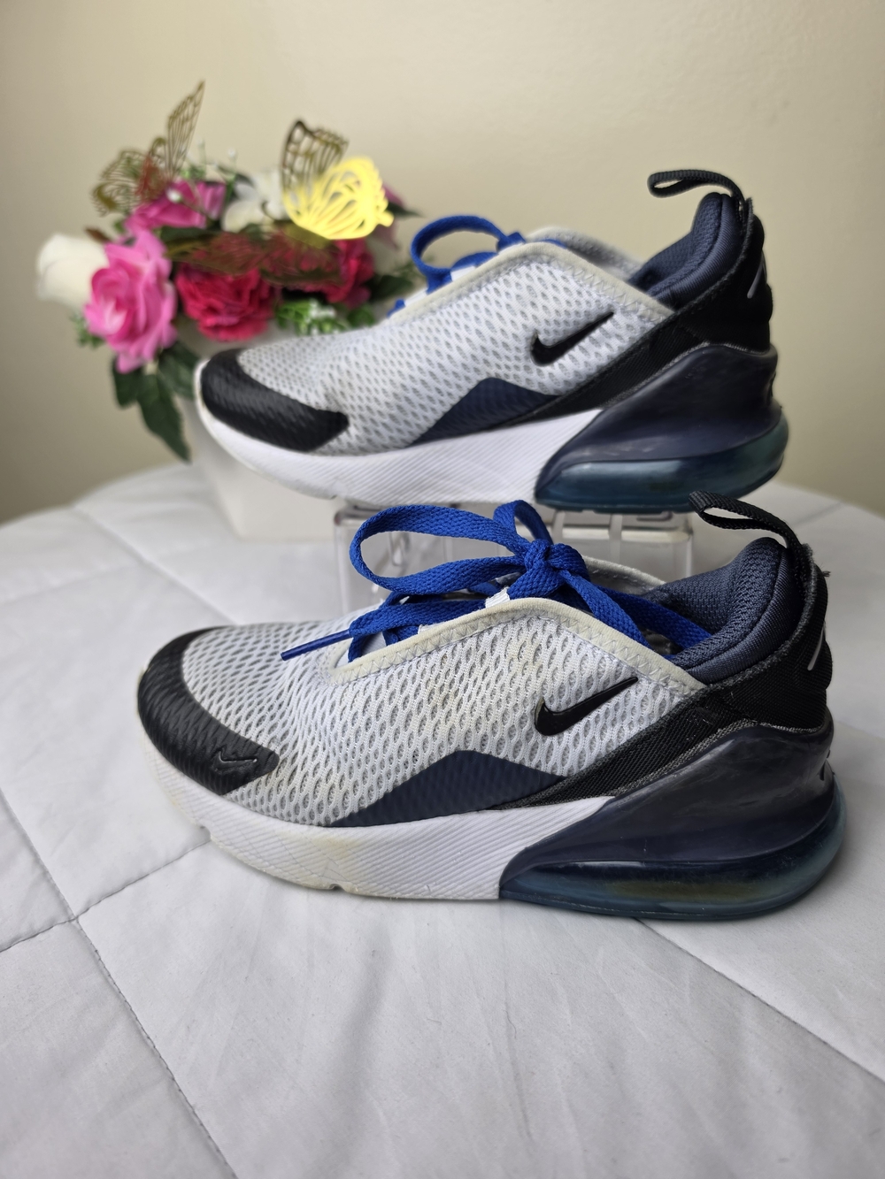 Nike Kids Air Max 270 Mesh Sneakers - White & Blu